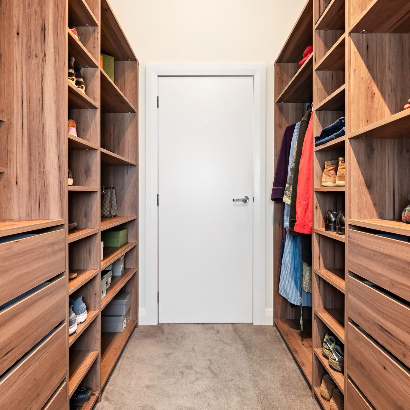 Flex walk-in wardrobe organiser in woodgrain colour