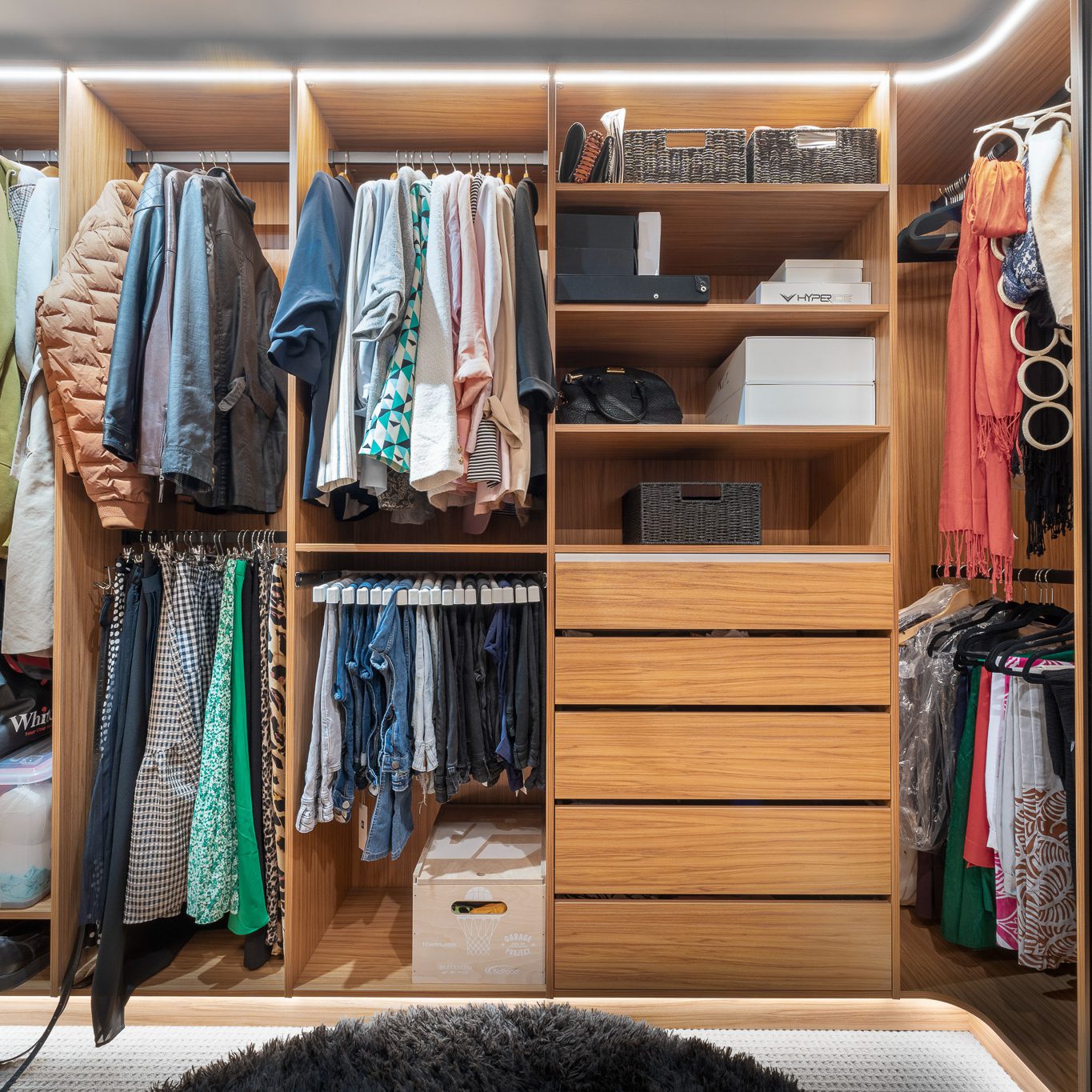 Luxe Walk-in Wardrobe with glass doors, pull out mirror and trouser racks