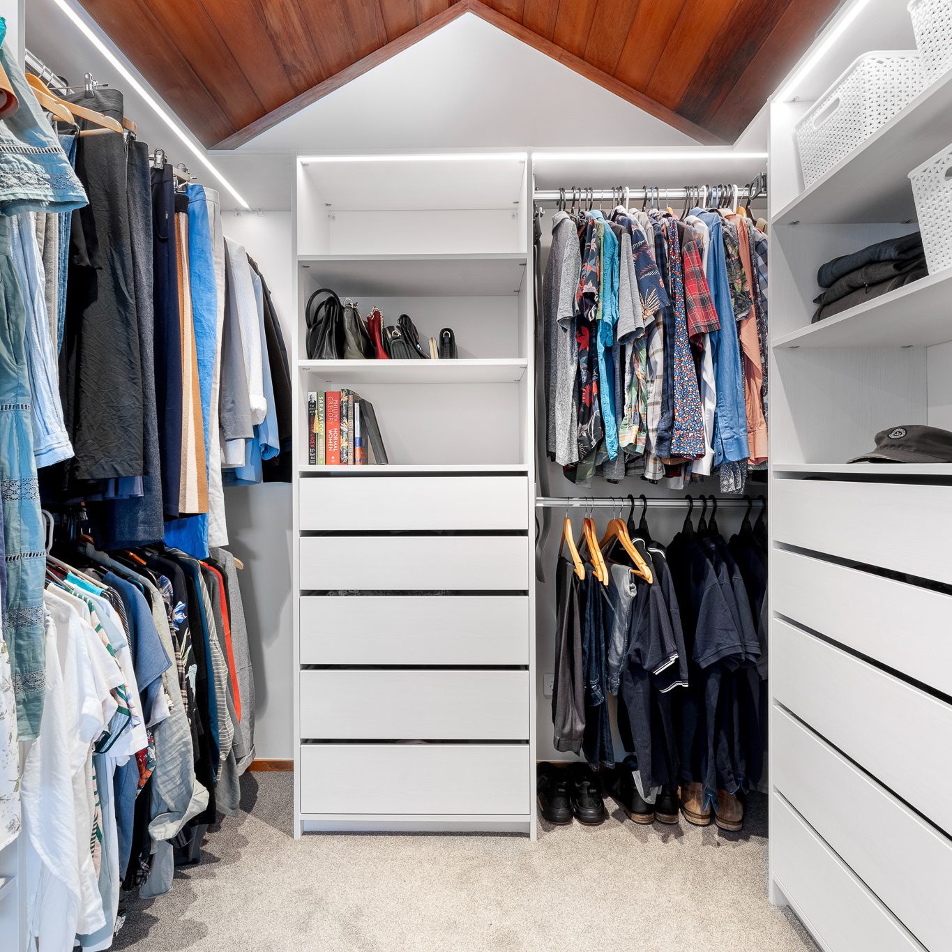 Walk-in wardrobe with LED lighting