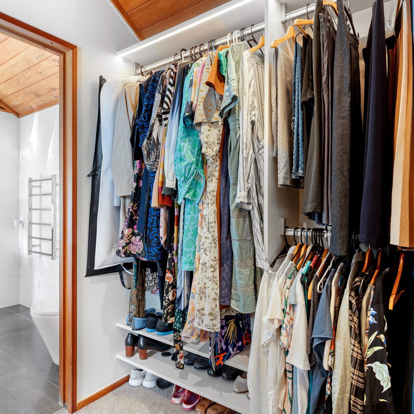 Walk-in wardrobe with LED lighting